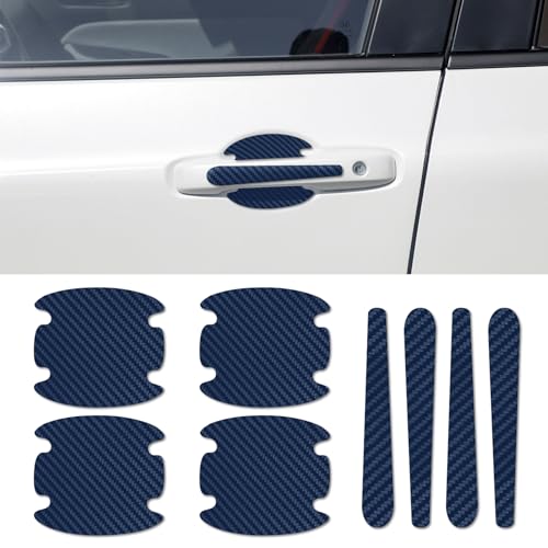 8PCS Car Door Handle Scratch Protector, Carbon Fiber Paint Guard Cover, Bowl Sticker for Most Car Handles (Blue) - color: Blue