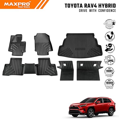 Premium MAXPRO Floor Mats for 2019-2025 Toyota RAV4 Hybrid | Custom Fit TPE Floor Liners 1st 2nd Row& Cargo Mat Seat Back Protector | All Weather Mat Waterproof Heavy Duty Car Mat RAV4 Accessories Set - size: 2019-2025 Toyota Rav4 Hybrid Complete Set