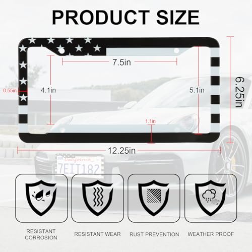 LivTee American Flag License Plate Frames, 4 Holes Stainless Steel License Plate Covers, 2PCS License Plate Holder, Automotive Exterior Accessories,White & Black - color: Flag White & Black