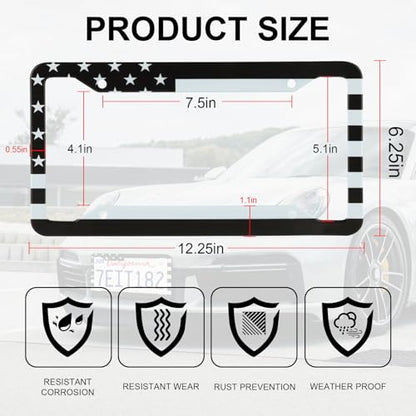 LivTee American Flag License Plate Frames, 4 Holes Stainless Steel License Plate Covers, 2PCS License Plate Holder, Automotive Exterior Accessories,White & Black - color: Flag White & Black