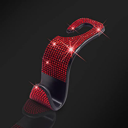 Car Purse Hook Bling Car Headrest Hook for Women Girls, 4 Packs Auto Back Seat Hangers Rear Headrest Hooks for Purse, Bag, Handbag, Grocery (Red) - color: Red