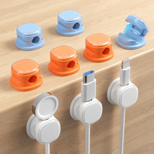 9 Pack Cord Organizer, Spring Cable Management, Adhesive Cute Cable Holder Clips, Phone Charger Wire Keeper for Desk Nightstand Car Office (9-Pack White_Orange_Blue) - color: 9-Pack White_Orange_Blue