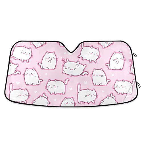 Burbuja Cute Cats on Pink Car Windshield Sun Shade, Sun Visor Protector Block UV Rays Accordion Folding for Front Window, 55x27.6 in - color: Cats, size: Medium - 55" x 27.6"