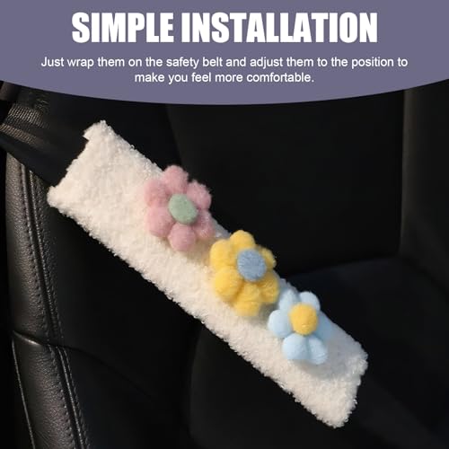 2 PCS Car Seat Belt Cover Pads, Cute Flower Safety Seatbelt Covers Cushion, 9.4" x 2.5" Soft Plush Shoulder Strap Protector, Universal Seat Belt Cover for Adults and Kids (Purple) - size: 2 PCS Car Seat Belt Cover Pads