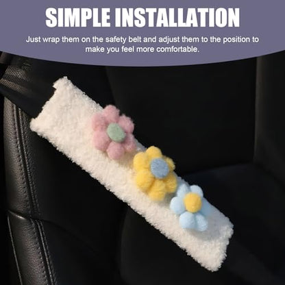 2 PCS Car Seat Belt Cover Pads, Cute Flower Safety Seatbelt Covers Cushion, 9.4" x 2.5" Soft Plush Shoulder Strap Protector, Universal Seat Belt Cover for Adults and Kids (Purple) - size: 2 PCS Car Seat Belt Cover Pads