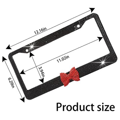 AUCELI Bling License Plate Frame, 2 Pack Stainless Steel Crystal Bow Car Plate Covers, US Vehicle License Bracket Holder with Rhinestone Mounting Bolts, Sparkly Car Accessories for Women (Black/Red) - color: Black/Red