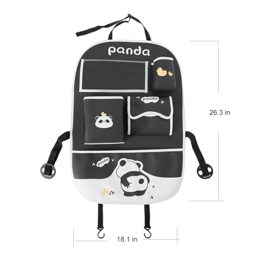 YUNZLAN Cute Panda Leather Car Backseat Organizer 1 Pack Car Seat Back Protectors with Clear 10" Tablet Holder + 4 Storage Pockets - color: Black