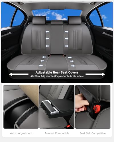 Huidasource Gray Back Seat Covers, Nappa Leather Rear Seat Covers with Ventilation Holes, Velcro Adjustable, Compatible with Seat Belts, Child Safety Seats, for Most Cars SUV Trucks, Gray - color: R# Gray, size: Back Seat Cover