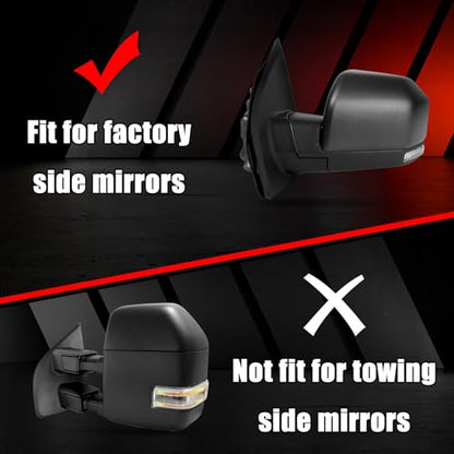Glossy Black Direct Replacement Side Mirror Covers Caps for 2015-2020 Ford F150, Directly Replace Style, Not Sticker Style (Black) - color: Black