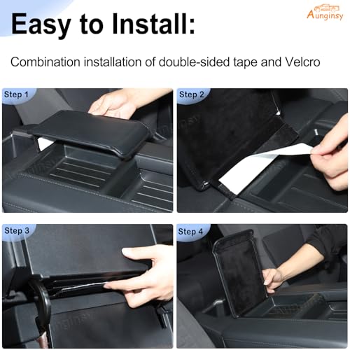 Aunginsy Armrest Hidden Storage Box Cover Lid Compatible with Toyota Tundra 2022 2023 2024 2025 2026, Car Center Console Organizer Tray Armrest Privacy Box Slot Cover Insert PU Leather Accessories - color: Black