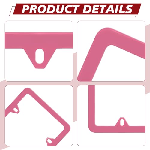 Automotive Universal 2 Pack License Plate Frames Stainless Steel License Plate Holder Covers with Screws Caps Washers Universal 4 Hole Compatible with Car Truck Exterior Accessories, Pink - color: Pink