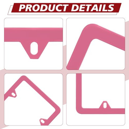 Automotive Universal 2 Pack License Plate Frames Stainless Steel License Plate Holder Covers with Screws Caps Washers Universal 4 Hole Compatible with Car Truck Exterior Accessories, Pink - color: Pink