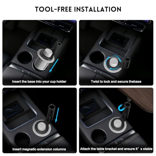 360° Rotation Car Desk for Laptop, Height-Adjustable Cup Holder Table, Wooden Car Food Tray & Laptop Mount Compatible with Tesla Model Y/3/S, Ford F150/Explorer/Maverick & Most Vehicles (Dark Walnut) - color: Dark Walnut