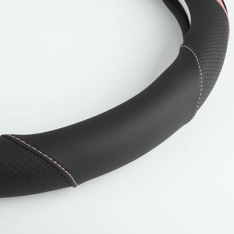 Car Steering Wheel Cover, Leather Steering Wheel Cover Pink Universal 14.5-15 Inch Microfiber Leather Anti-Slip Breathable Auto Steering Wheel Covers for Men Women (Black&Pink) - color: Pink