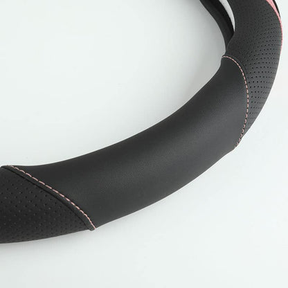 Car Steering Wheel Cover, Leather Steering Wheel Cover Pink Universal 14.5-15 Inch Microfiber Leather Anti-Slip Breathable Auto Steering Wheel Covers for Men Women (Black&Pink) - color: Pink