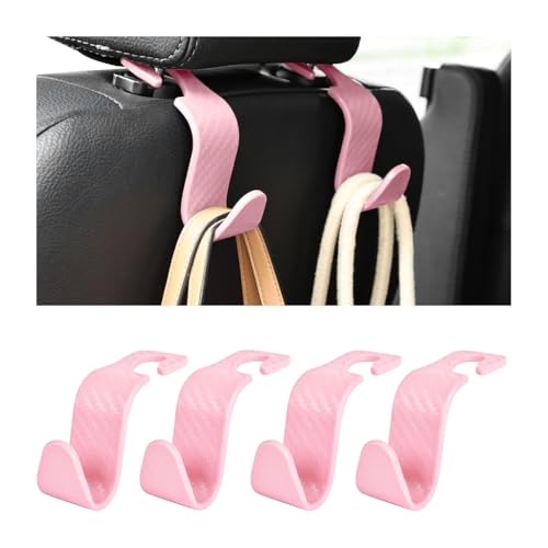 Car Seat Headrest Hooks, 4PCS Carbon Fiber Vehicle Back Seat Storage Hanger Holder for Hangbag Coat Grocery, Automotive Interior Headrest Hook Organizer, Universal for Vehicles (Pink) - color: Carbon Fiber Pink