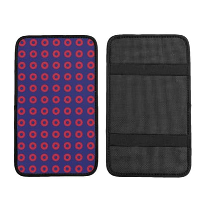 Phish Red Donut Circles On Blue Auto Center Console Cover Universal Car Armrest Pad Waterproof Women Men Automotive Interior Accessories for Most Vehicle SUV - color: Phish Red Donut Circles On Blue