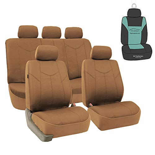 FH Group Car Seat Covers Rome PU Leather Full Set Automotive Seat Covers, Airbag Compatible and Split Bench Easy to Install Tan Seat Covers Universal Fit Interior Accessories for Cars Trucks and SUV - color: Tan, size: Full Set