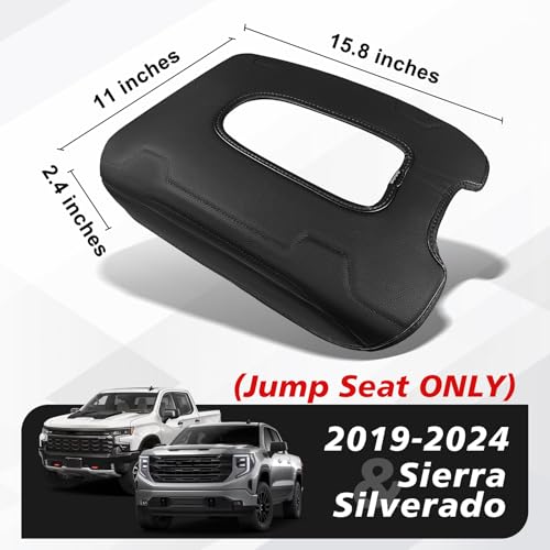 Muslogy Center Console Armrest Cover Fit for Chevy Silverado & GMC Sierra 2019-2026 Accessories, Comfort Armrest Pad Console Lid Cushion Vegan Leather Regular Thick(Split Bench Seat Console ONLY) - size: 1) 19-25 |Silverado & Sierra| Jump Seat, Regular