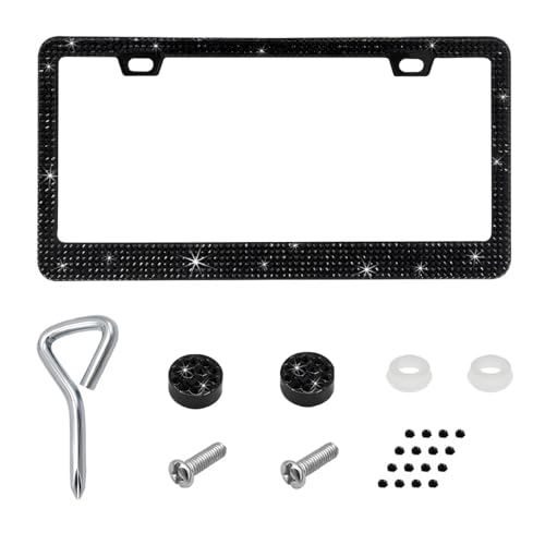 Bling License Plate Frame, Stainless Steel Glitter Crystal Diamond License Plate Cover Holder, Sparkly Bedazzled Rhinestone Car Tag Covers for Women, Car Accessories (Black) - color: Black, size: 1PCS