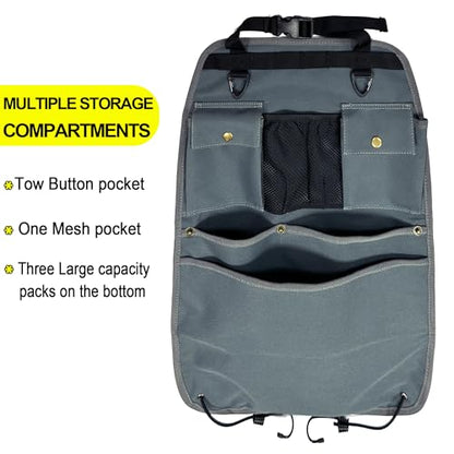 Car Seat Back Organizer with Multiple Pockets and Hooks (grey) - color: grey