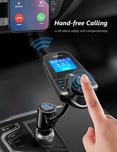 Nulaxy KM18 Bluetooth 5.4 Car Adapter with 1.44" Clear Display & Flexible Gooseneck - FM Radio Transmitter & Bluetooth Receiver for Hands-Free Calls, Wireless Music via BT/FM/AUX/TF, USB Car Charger - color: Black