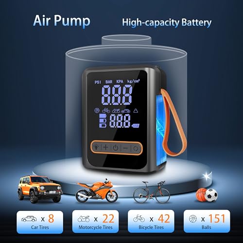 Tire Inflator Portable Air Compressor, 150PSI Dual-Cylinder, 12V DC and Cordless Air Pump, 3X Fast Inflation, with Digital Pressure Gauge, LED Light and Auto Shut-Off, for Car, Motorcycle, Bicycle