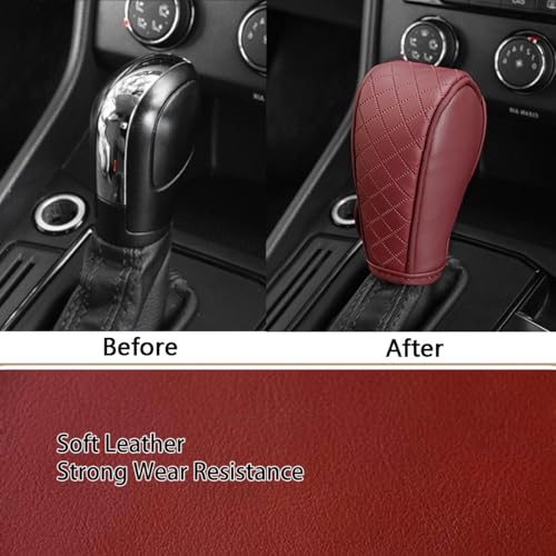Cxtiy Gear Shift Knob Cover PU Leather Car Stick Shift Knob Cover Universal Fit for Most Cars, Non-Slip Gear Shifter Protector, Stylish Gear Shift Hoodie (Wine red) - color: Wine red