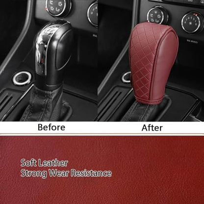 Cxtiy Gear Shift Knob Cover PU Leather Car Stick Shift Knob Cover Universal Fit for Most Cars, Non-Slip Gear Shifter Protector, Stylish Gear Shift Hoodie (Wine red) - color: Wine red