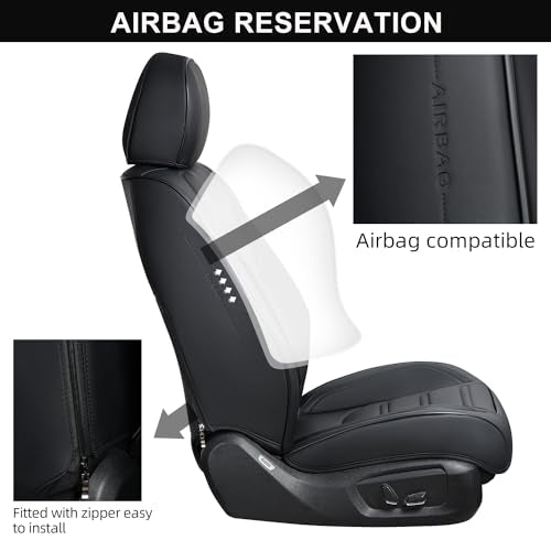 TIEHESYT Car Seat Covers Full Set, Breathable Leather Automotive Front and Rear Seat Covers, Car Seat Protectors Full Set, Compatible with Most Vehicles, SUV (Elegant Black, Front Pair and Rear) - color: Elegant Black, size: Front Pair and Rear Headrestle