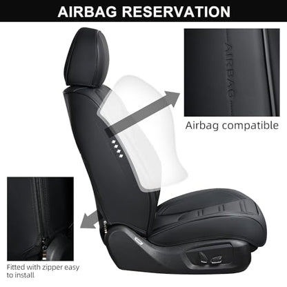 TIEHESYT Car Seat Covers Full Set, Breathable Leather Automotive Front and Rear Seat Covers, Car Seat Protectors Full Set, Compatible with Most Vehicles, SUV (Elegant Black, Front Pair and Rear) - color: Elegant Black, size: Front Pair and Rear Headrestle