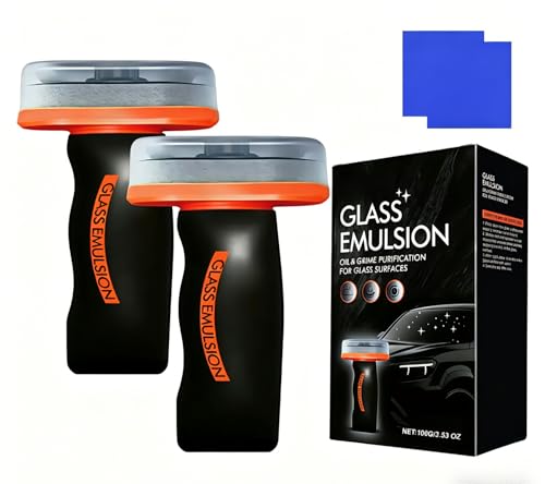Glass Emulsion Cleaner, Glass Oil Film Remover for Car, Automotive Window Cleaner, Improve Windshield Clarity(2Pcs)