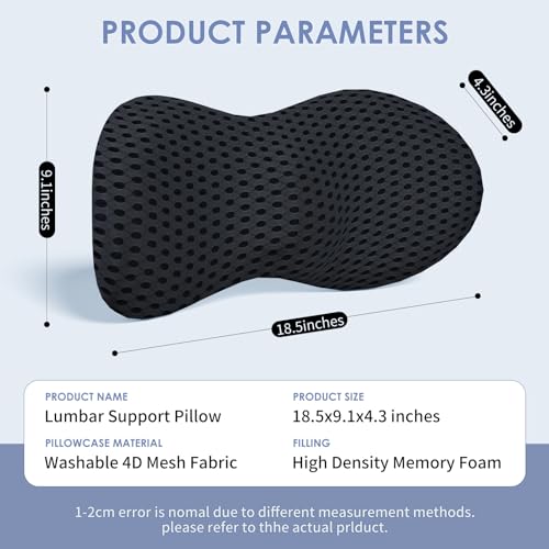 kasney Lumbar Support Pillow, Back Pillow for Low Back Pain Relief, Ergonomic Streamline Car Seat, Office Chair, Recliner and Bed (Black) - color: Black