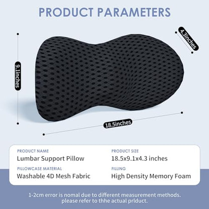 kasney Lumbar Support Pillow, Back Pillow for Low Back Pain Relief, Ergonomic Streamline Car Seat, Office Chair, Recliner and Bed (Black) - color: Black