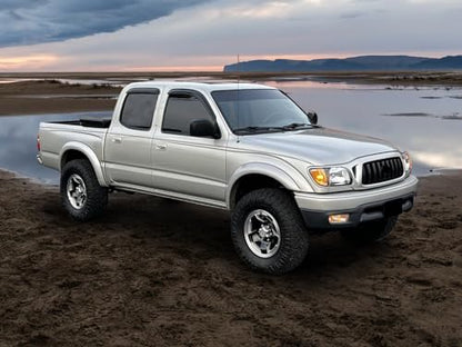 Window Visor Compatible with 2001-2004 Toyota Tacoma Crew Cab, Slim Style Acrylic Smoke Tinted 4PCS Sun Rain Shade Guard Wind Vent Air Deflector by IKON MOTORSPORTS, 2002 2003 2004