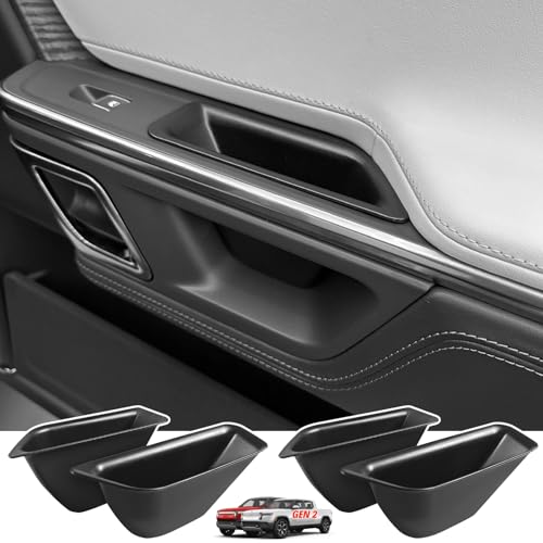 Passenger Grab Door Handle Storage Box for 2026 2025 Rivian R1s R1t Gen 2 Car Door Side Organizer Tray Pocket Insert Front & Rear Interior Accessories - Black ABS (Not Fit Rivian Gen 1), 4/Pack - style: Door Handle Storage