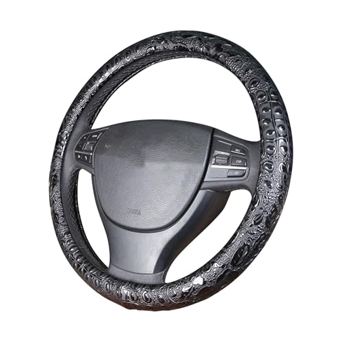 Car Steering Wheel Cover Universal 15 inch Auto Antislip Leather Protector Flower Grain Black - color: Black