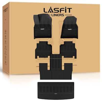 LASFIT Floor Mats & Trunk Mat for Jeep Wagoneer 2022-2025 7-Seat (NOT for 8-Seat/L/S) All Weather Custom Fit Car Floor Liners Black - style: Wagoneer 7 Seats 22-25