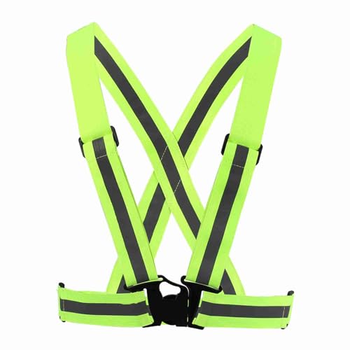 Reflective Vest High Visibility Safety Vest Strap Adjustable and Elastic Gear for Running Cycling Jogging and Walking, Lightweight Night Safety Equipment with Large Reflective - color: Green