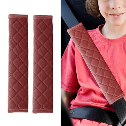 JOYCOURT 2PCS Universal Car Seatbelt Pad Cover, Long Crystal Velvet Shoulder Cover Kit for Adults and Children, Helps Avoid Friction on Shoulder and Neck, Fits All Cars and Packs - color: Red