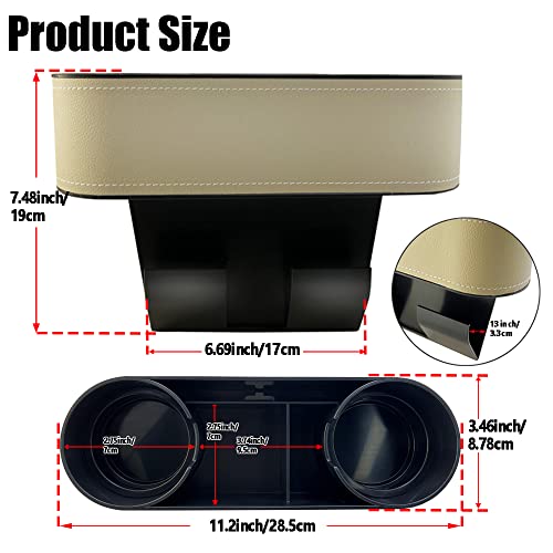 Car Cup Holder Expander Organizer,Multifunctional Cup Drink Holders with PU Leather Cover,Side Insert Center Console Seat Gap Filler Storage Box for Mug Bottle CellPhones Keys Coffee Coasters Cards - color: Thin Beige
