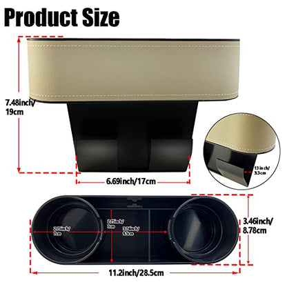 Car Cup Holder Expander Organizer,Multifunctional Cup Drink Holders with PU Leather Cover,Side Insert Center Console Seat Gap Filler Storage Box for Mug Bottle CellPhones Keys Coffee Coasters Cards - color: Thin Beige