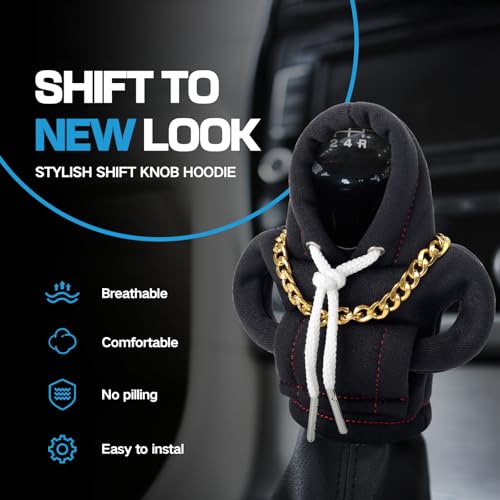 Funny Gear Shift Hoodie Cover, Car Shifter Knob Sweatshirt, Universal Stick Shift Cover for Car Gear Handle - color: Black