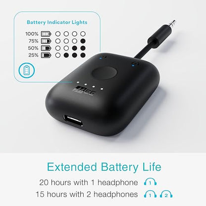 MEE audio Connect Air (2 PACK) in-Flight Bluetooth Wireless Audio Transmitter Adapter for up to 2 AirPods/Other Headphones; Works with All 3.5mm Aux Jacks on Airplanes, Gym, TVs, & Gaming, Black&White - color: 2PK Black+White, style: Connect Air