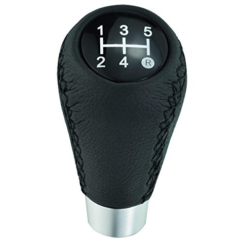 Abfer Shifter Knob 5 Speed Leather Car Gear Stick Shifting Knobs Shift Lever for Most Manual Transmission Vehicle Truck, Black - color: Black 1, style: Black stitches