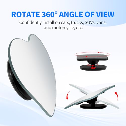 2 PCS Car Blind Spot Mirror, HD Frameless Convex Glass Angle Adjustable, Self-adhesive Back Auxiliary Reverse Mirror Wide Angle Side Mirrors Universal Car Exterior Accessories (Heart) - size: Heart
