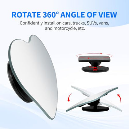 2 PCS Car Blind Spot Mirror, HD Frameless Convex Glass Angle Adjustable, Self-adhesive Back Auxiliary Reverse Mirror Wide Angle Side Mirrors Universal Car Exterior Accessories (Heart) - size: Heart