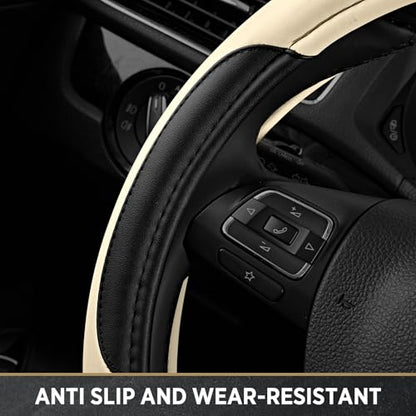 Road Comforts Leather Steering Wheel Cover - Made with PVC Leather - Anti-Slip, Universal Fit 14 1/2 inches to 15 inches - Milky White - color: Milky White