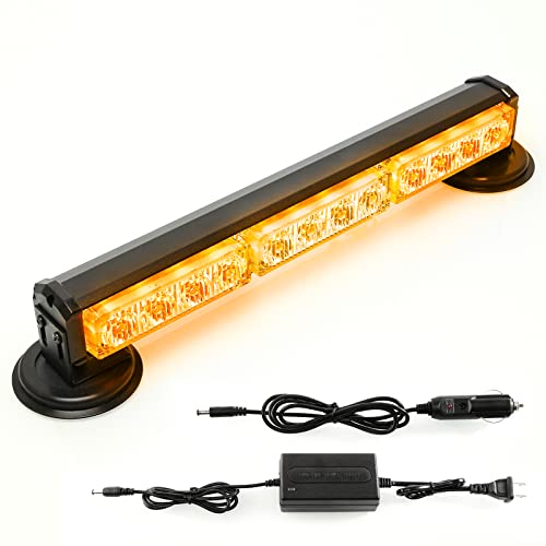 14" Battery Powered Emergency Strobe Lights Bar for Truck Vehicle Trailer Rechargeable Roadside Wireless Rooftop Mini Hazard Flashing LED Beacon Warning Light w/Magnetic Base (Amber) - color: #02 Amber/Amber/Amber, size: 14 inchs