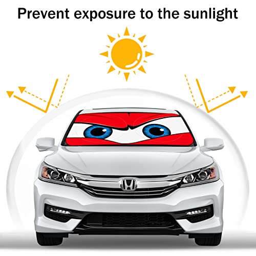 Car Windshield Sun Shade, Funny Car Eyes Sun Visor Wear-Resistant Black Tape, Foldable 63.7" L x 32" W - color: Angry Red Eyes, size: Medium